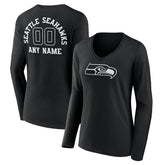 NFL Seattle Seahawks Women's Personalized Name & Number Monochrome Long Sleeve V-Neck T-Shirt