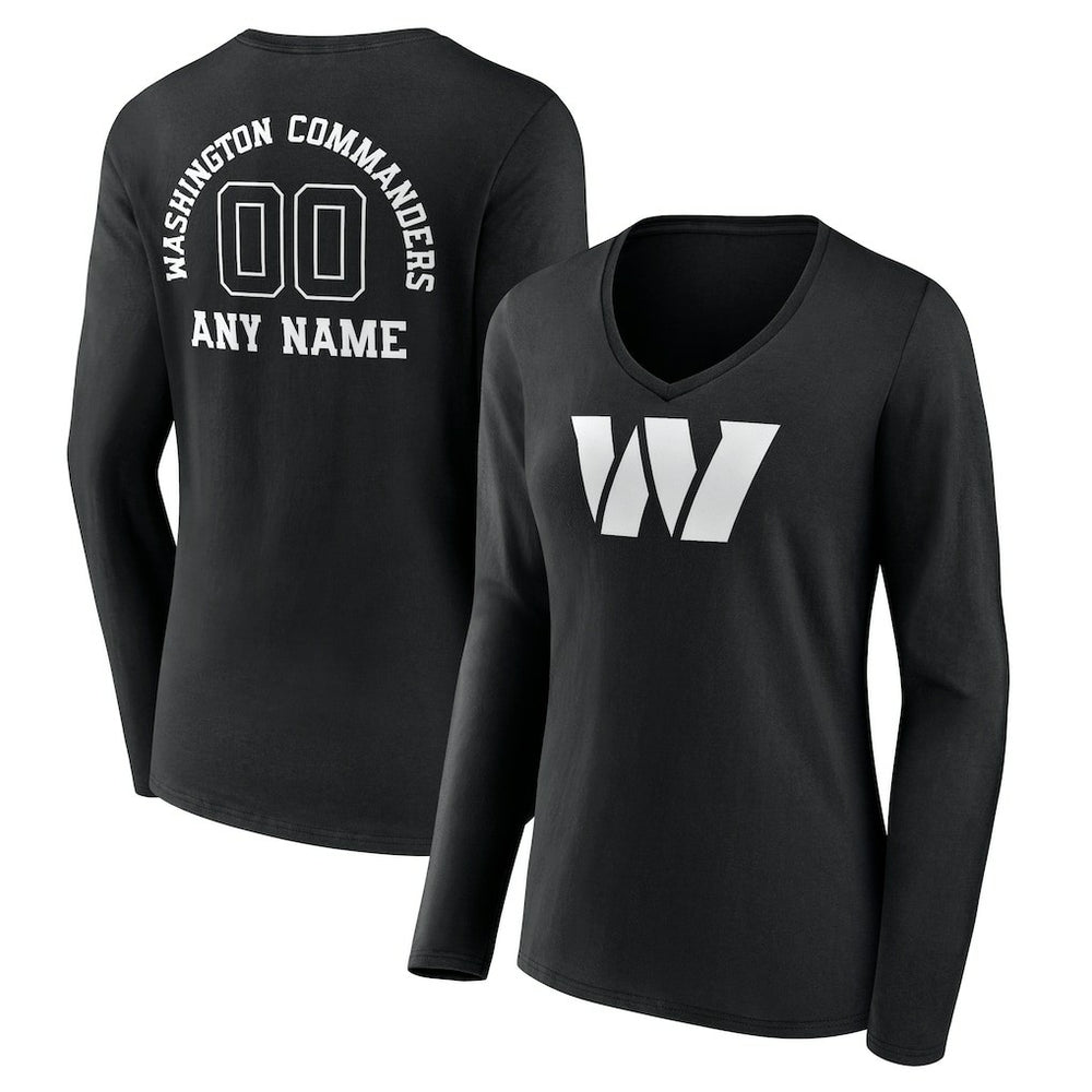 NFL Washington Commanders Women's Personalized Name & Number Monochrome Long Sleeve V-Neck T-Shirt