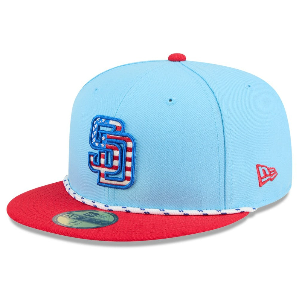 San Diego Padres 2025 Fourth of July 59FIFTY Fitted Hat - Light Blue/Red | New Era