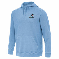 Miami Marlins Antigua Cloud Pullover Hoodie - Heather Powder Blue