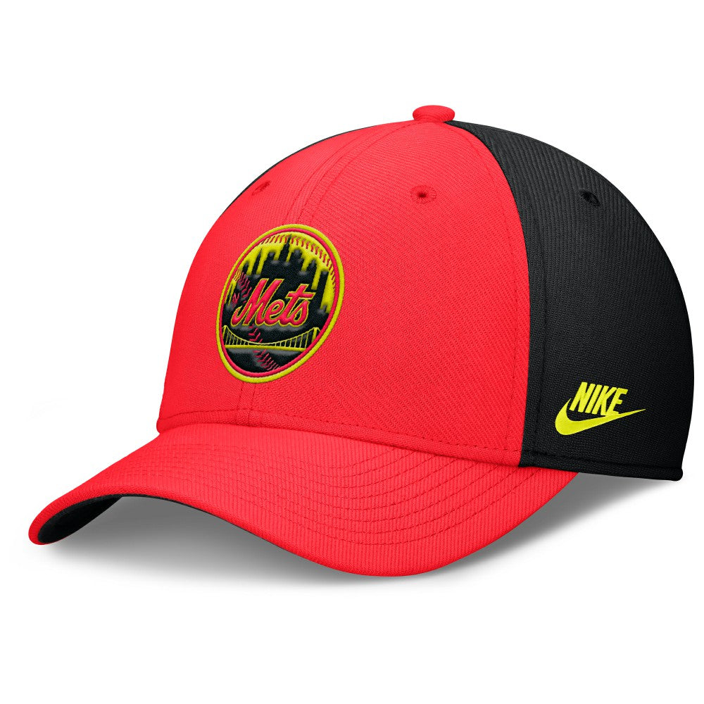 New York Mets Neon 90s Rise SwooshFlex Hat - Crimson/Black | Nike