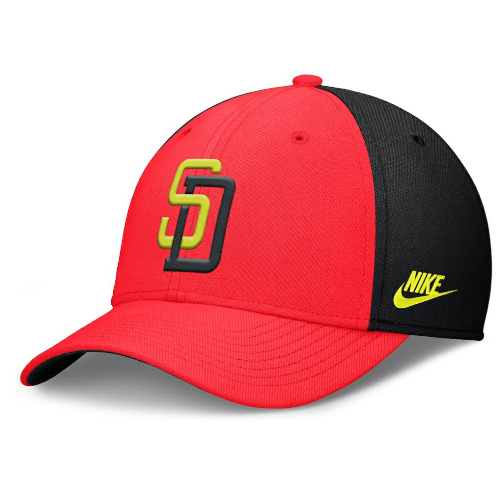 San Diego Padres Neon 90s Rise SwooshFlex Hat - Crimson/Black | Nike