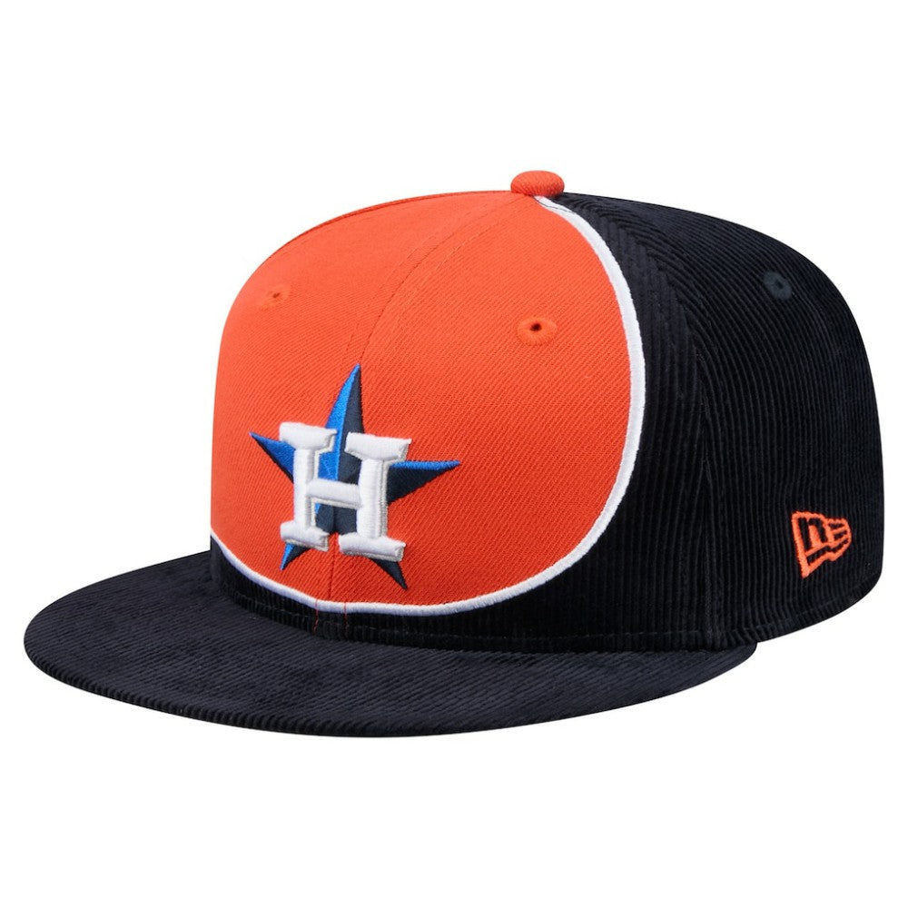 Houston Astros Retro Split Corduroy Snapback Hat - Navy/Orange | New Era