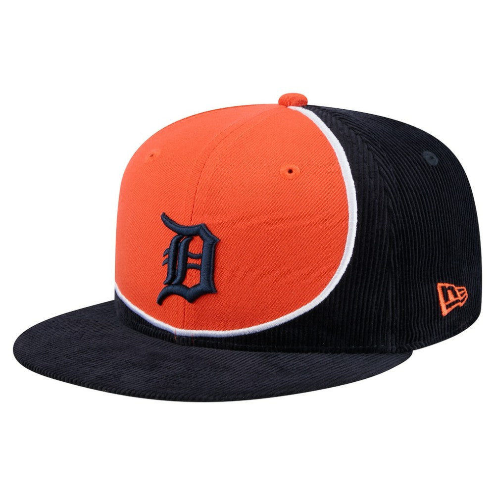 Detroit Tigers Retro Split Corduroy Snapback Hat - Navy/Orange | New Era