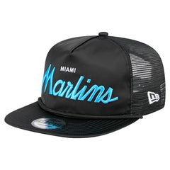 Miami Marlins Retro Satin Script Golfer Adjustable Hat - Black | New Era