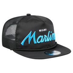 Miami Marlins Retro Satin Script Golfer Adjustable Hat - Black | New Era