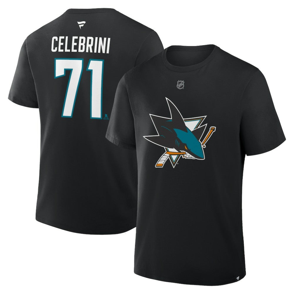 Macklin Celebrini San Jose Sharks Fanatics Authentic Stack Name & Number T-Shirt