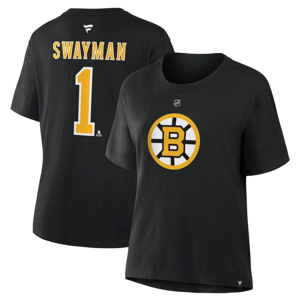 Jeremy Swayman Boston Bruins Fanatics Women's Authentic Stack Name & Number T-Shirt