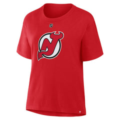 Jack Hughes New Jersey Devils Fanatics Women's Authentic Stack Name & Number T-Shirt