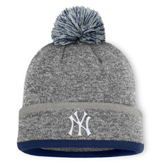 New York Yankees Backstop Cuffed Knit Hat with Pom - Heather Gray