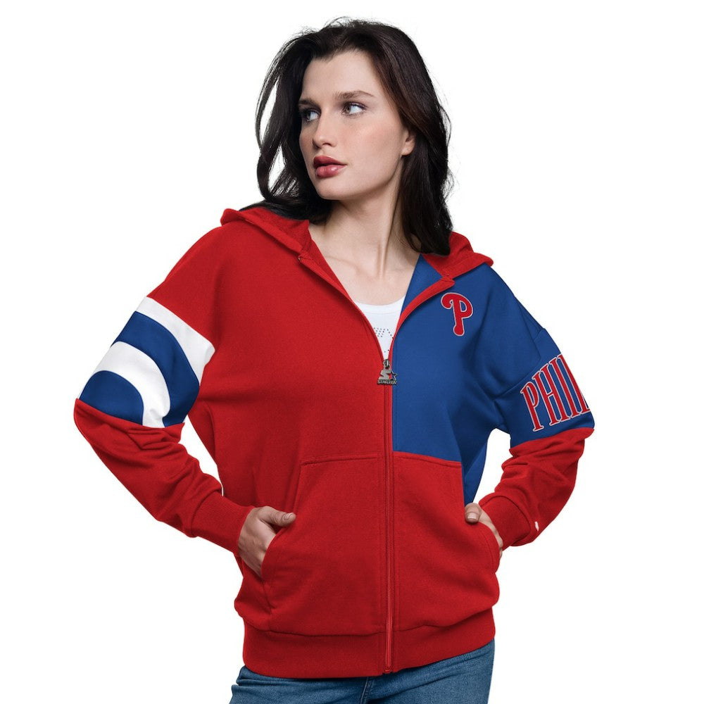 Philadelphia Phillies Starter Women's Curve Ball Full Zip Hoodie Sweatshirt - Red/Royal