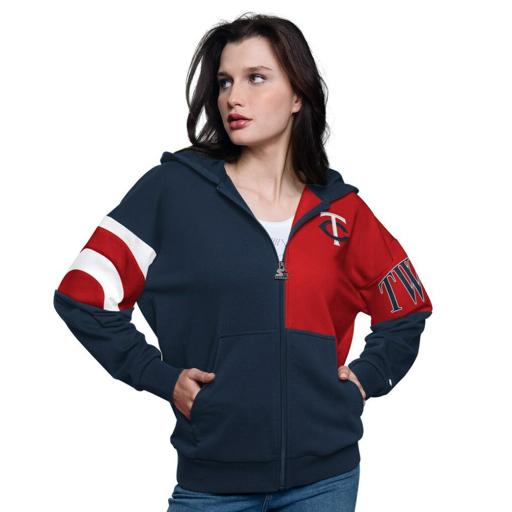 Minnesota Twins Starter Women's Curve Ball Full Zip Hoodie Sweatshirt - Navy/Red