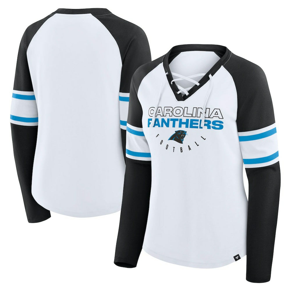 NFL Carolina Panthers Women's Redzone Blitz Package Raglan Lace-Up V-Neck Long Sleeve T-Shirt