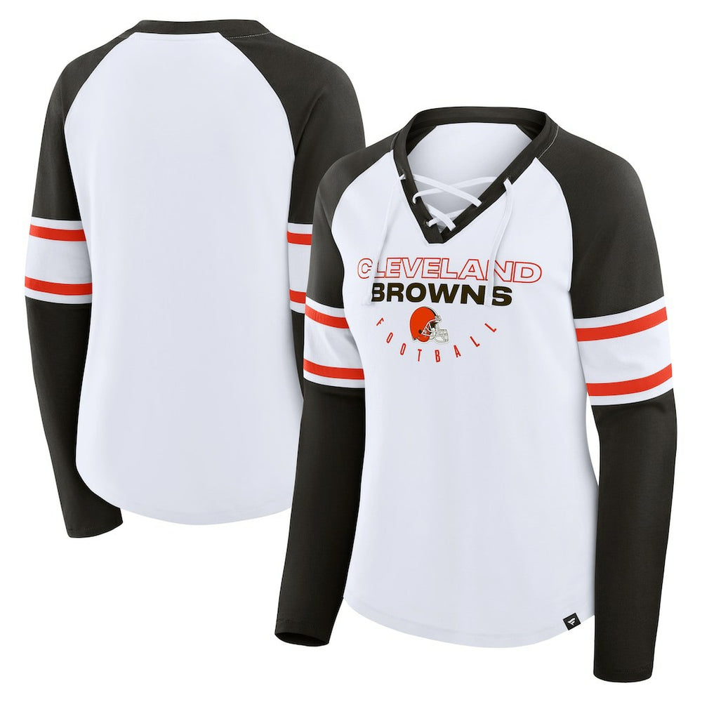 NFL Cleveland Browns Women's Redzone Blitz Package Raglan Lace-Up V-Neck Long Sleeve T-Shirt