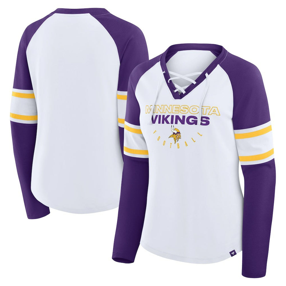NFL Minnesota Vikings Women's Redzone Blitz Package Raglan Lace-Up V-Neck Long Sleeve T-Shirt