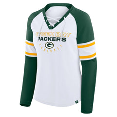 NFL Green Bay Packers Women's Redzone Blitz Package Raglan Lace-Up V-Neck Long Sleeve T-Shirt