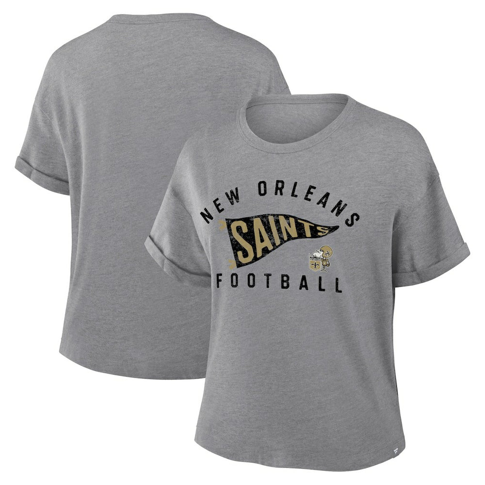 NFL New Orleans Saints Women's Pennant Wave Tribute Tri-Blend Boxy T-Shirt