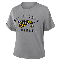 NFL Pittsburgh Steelers Women's Pennant Wave Tribute Tri-Blend Boxy T-Shirt