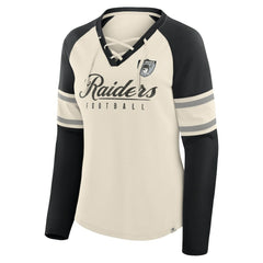 NFL Las Vegas Raiders Women's Hometown Gridiron Hero Raglan Lace-Up V-Neck Long Sleeve T-Shirt