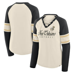 NFL New Orleans Saints Women's Hometown Gridiron Hero Raglan Lace-Up V-Neck Long Sleeve T-Shirt