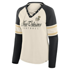 NFL New Orleans Saints Women's Hometown Gridiron Hero Raglan Lace-Up V-Neck Long Sleeve T-Shirt