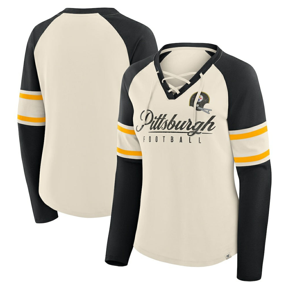 NFL Pittsburgh Steelers Women's Hometown Gridiron Hero Raglan Lace-Up V-Neck Long Sleeve T-Shirt