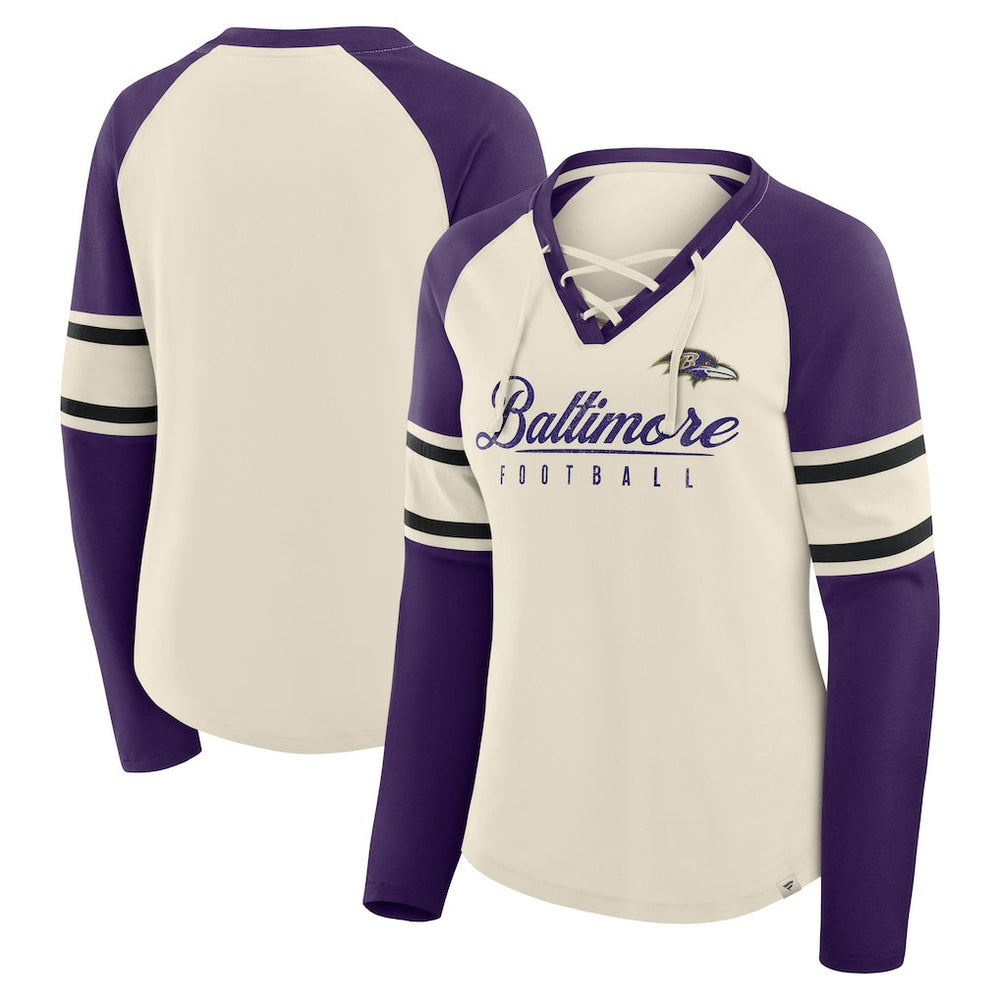 NFL Baltimore Ravens Women's Hometown Gridiron Hero Raglan Lace-Up V-Neck Long Sleeve T-Shirt