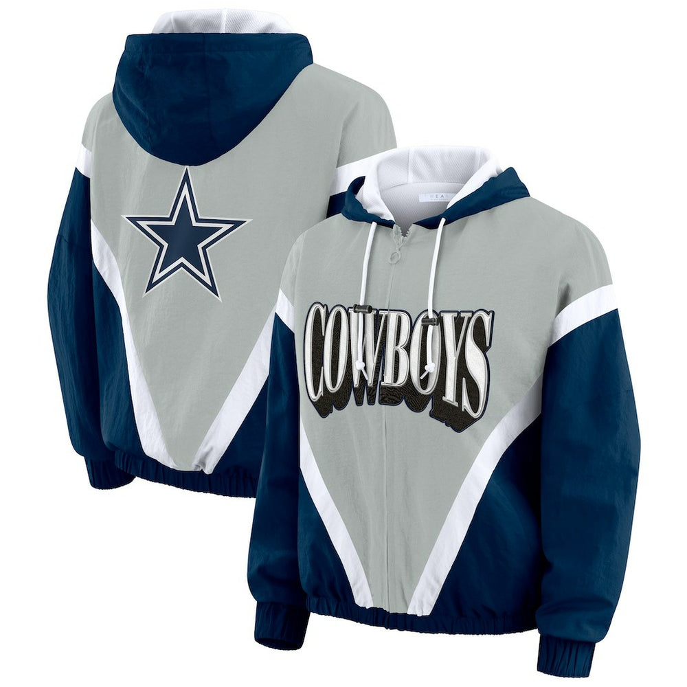 NFL Dallas Cowboys WEAR by Erin Andrews Women's Plus Size Retro Crinkle Full-Zip Hoodie Windbreaker Jacket