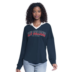 New Orleans Pelicans G-III 4Her by Carl Banks Women's Bench Player Oversized Long Sleeve Hooded Top - Navy online