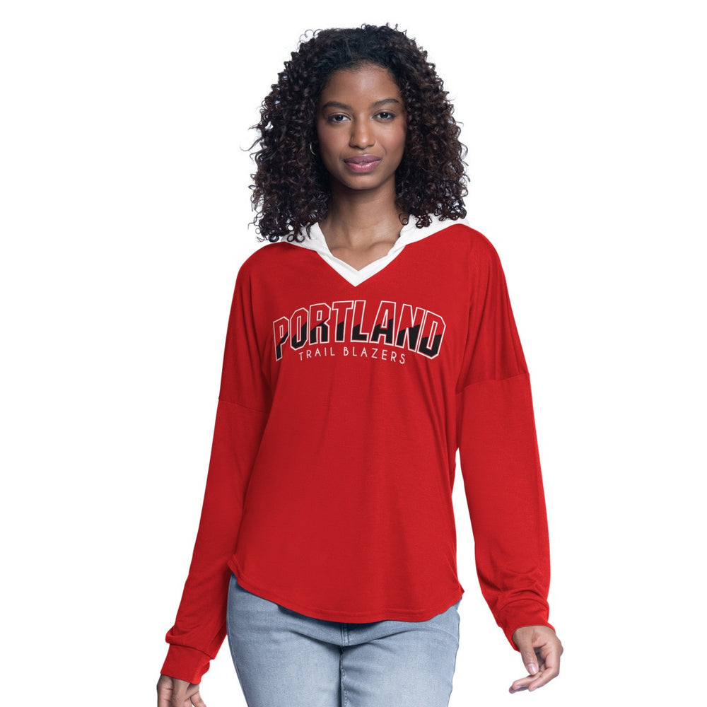 Portland Trail Blazers G-III 4Her by Carl Banks Women's Bench Player Oversized Long Sleeve Hooded Top - Red on sale