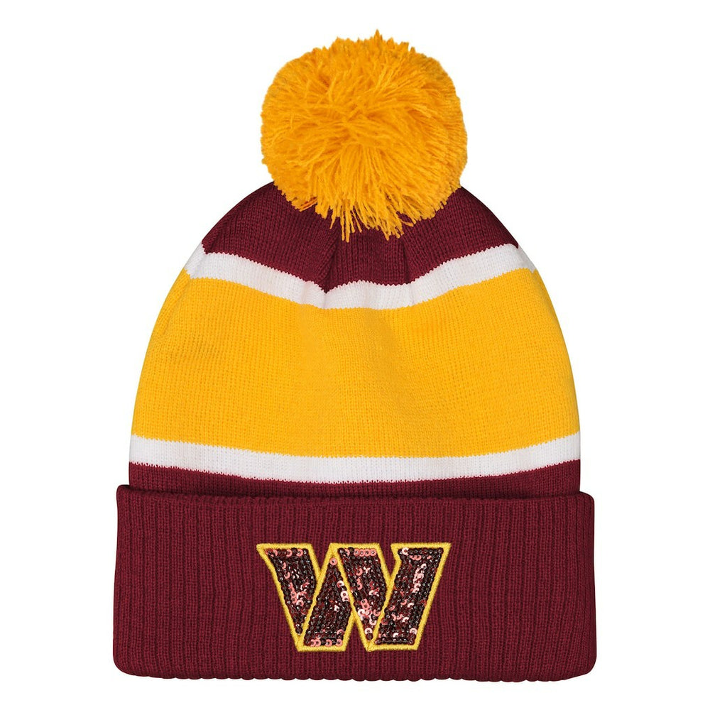 NFL Washington Commanders Outerstuff Girls Let's Play Cuffed Knit Hat with Pom