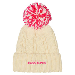 NFL Baltimore Ravens Outerstuff Girls Cable Cuffed Knit Hat with Pom