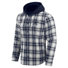 NFL Dallas Cowboys Darius Rucker Collection Plaid Flannel Quilted Full-Snap Hooded Shacket