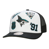 San Jose Sharks Mitchell & Ness Gridlock Trucker Adjustable Hat