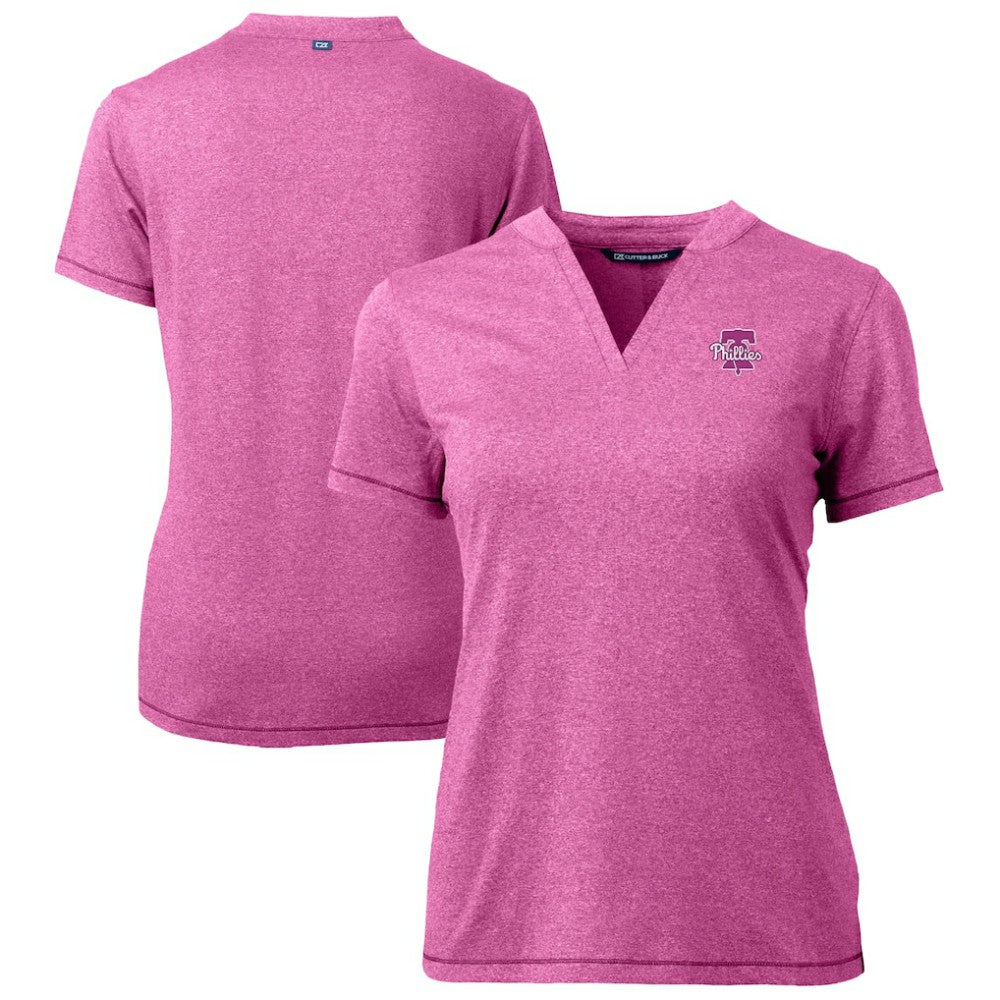Philadelphia Phillies Cutter & Buck Forge Heathered Stretch Blade Top - Light Pink
