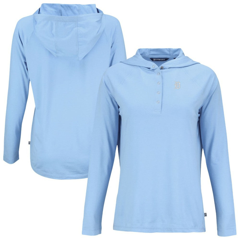 Detroit Tigers Cutter & Buck Women's Coastline Epic Comfort Eco Recycled Long Sleeve Hoodie T-Shirt - Powder Blue