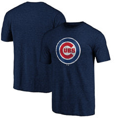 Chicago Cubs Weathered Official Logo Tri-Blend T-Shirt - Navy