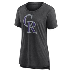 Colorado Rockies Women's Weathered Official Logo Tri-Blend T-Shirt - Gray