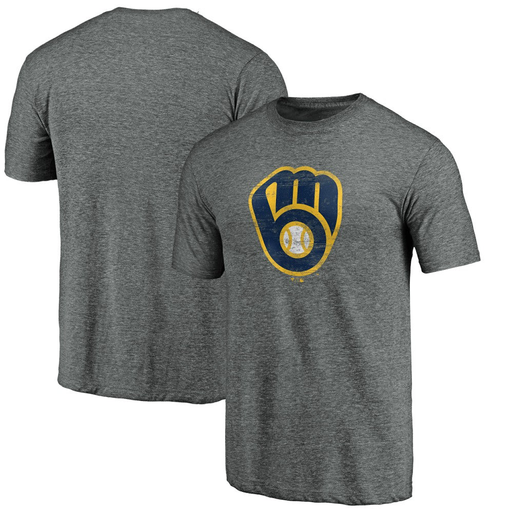 Milwaukee Brewers Weathered Official Logo Tri-Blend T-Shirt - Heather Gray