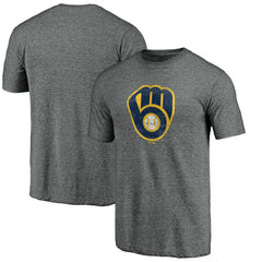 Milwaukee Brewers Weathered Official Logo Tri-Blend T-Shirt - Heather Gray