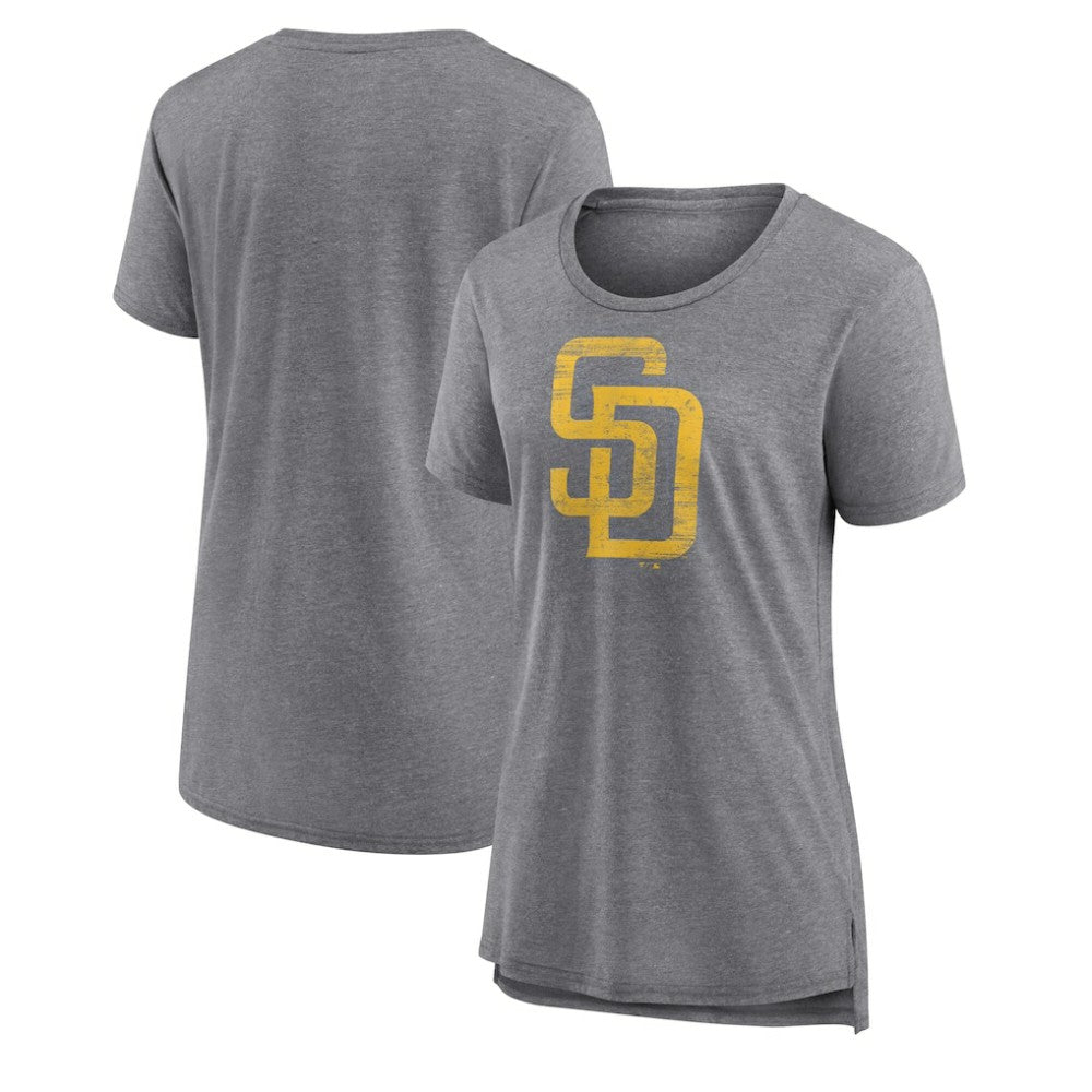 San Diego Padres Women's Weathered Official Logo Tri-Blend T-Shirt - Gray