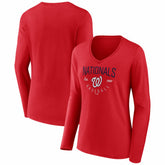 Washington Nationals Women's Live For It Long Sleeve V-Neck T-Shirt - Red