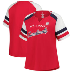 St. Louis Cardinals Profile Women's Plus Sized Arched Notch Neck T-Shirt - Red