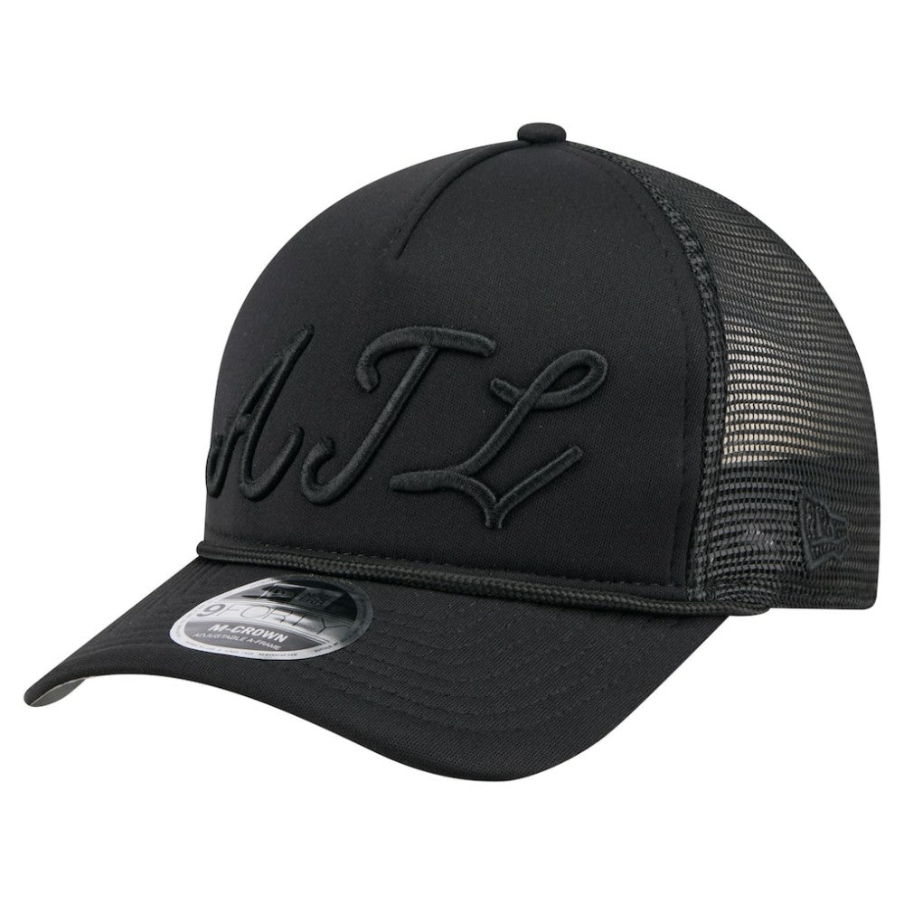 Atlanta Braves City Initial 9FORTY A-Frame M-Crown Adjustable Trucker Hat - Black | New Era