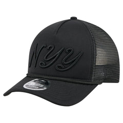 New York Yankees City Initial 9FORTY A-Frame M-Crown Adjustable Trucker Hat - Black | New Era