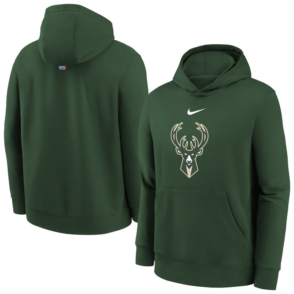 Milwaukee Bucks Youth 2025/26 Club Fleece Hoodie - Hunter Green | Nike for sale
