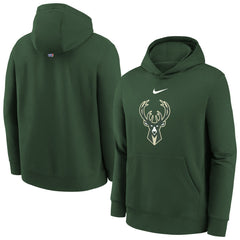 Milwaukee Bucks Youth 2025/26 Club Fleece Hoodie - Hunter Green | Nike for sale