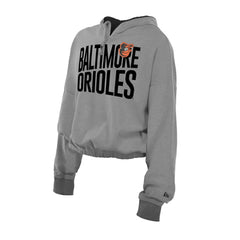 Baltimore Orioles Women's Reversed Out French Terry Quarter-Zip Banded Crop Hoodie - Heather Gray | New Era