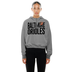 Baltimore Orioles Women's Reversed Out French Terry Quarter-Zip Banded Crop Hoodie - Heather Gray | New Era