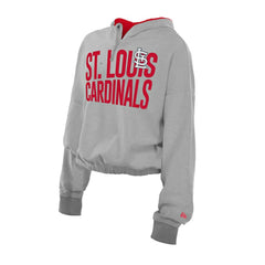 St. Louis Cardinals Women's Reversed Out French Terry Quarter-Zip Banded Crop Hoodie - Heather Gray | New Era